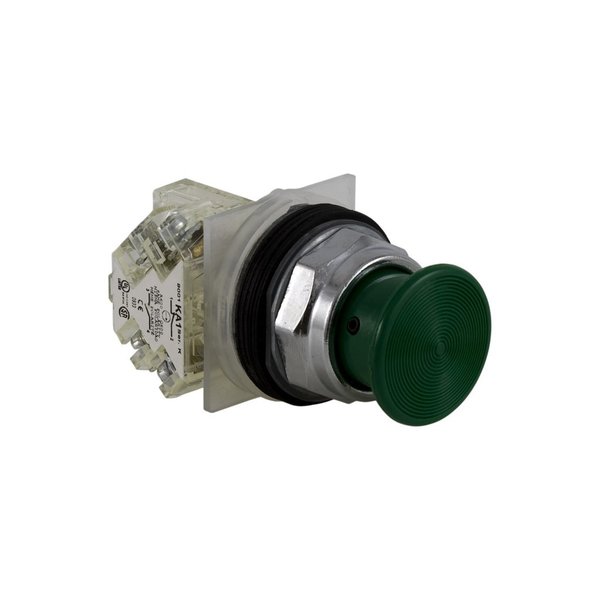 Schneider Electric Push-button, Harmony 9001K, metal, mushroom 35mm, green, 30mm, spring return, 1 C/O 9001KR24GH13