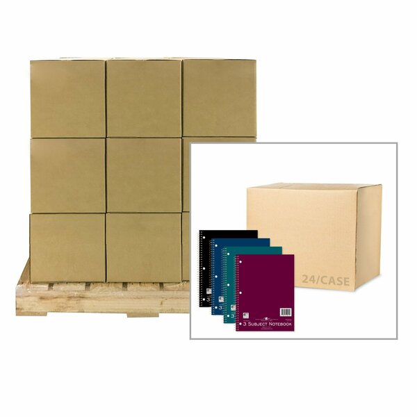 Roaring Spring Pallet of 3 Subject Wirebound Notebooks, 10.5"x8", 120 sht, Asstd. Cover Colors, wide Ruled w/Margin 10041PL