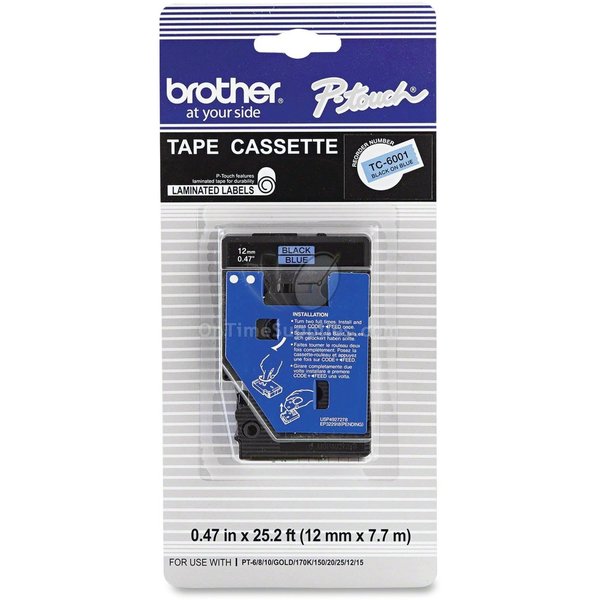 Brother Label, Black/Blue, .47" x 25.2 ft. TC6001