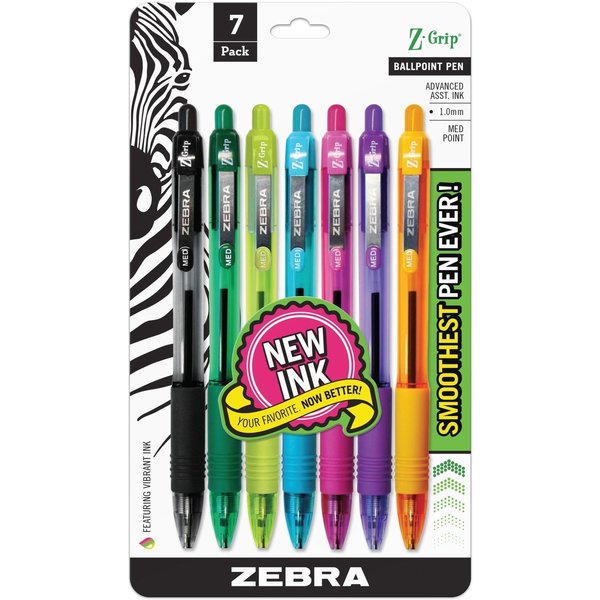 Zebra Pen Z-Grip Retractable Ballpoint 1.0mm Fashion Assorted 7pk 22276