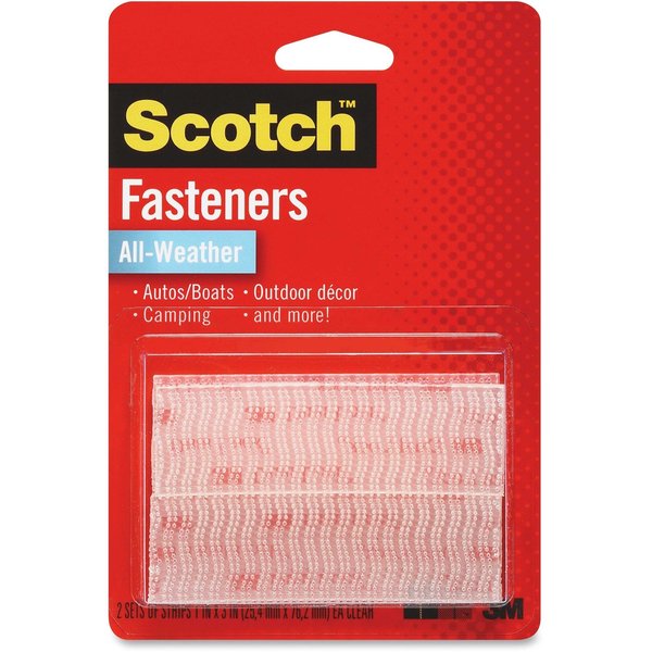 Scotch Reclosable Fastener, Acrylic Adhesive, 3 in, 1 in Wd, Clear, 24 PK RFD7090