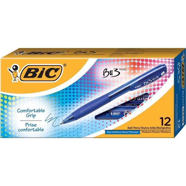 BIC BU3 Retractable Ballpoint Pens, 1.0 mm, Blue Ink, Blue Barrel - 12 pack