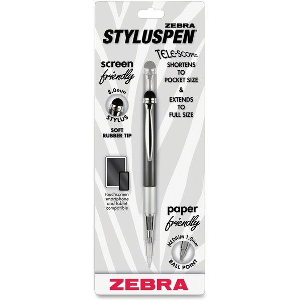 Zebra Pen StylusPen Telescopic Ballpoint 1.0mm Slate Grey 1pk 33601