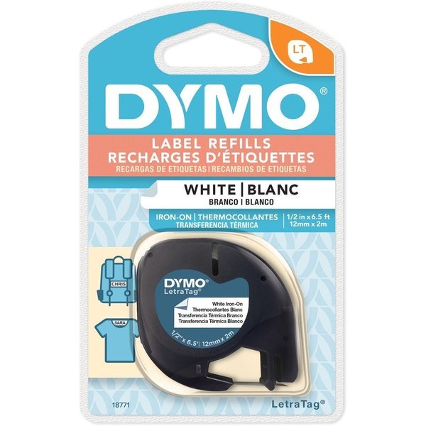 DYMO 18771 LT Iron-On Fabric Labels, 1/2-Inch x 6.5-Foot Roll, Black Print  on White, Iron On, for LetraTag Printers