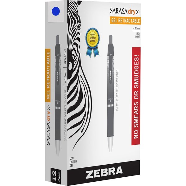 Zebra Pen Sarasa Dry X1 Gel Retractable RDI 0.7mm Blue Dozen 45620