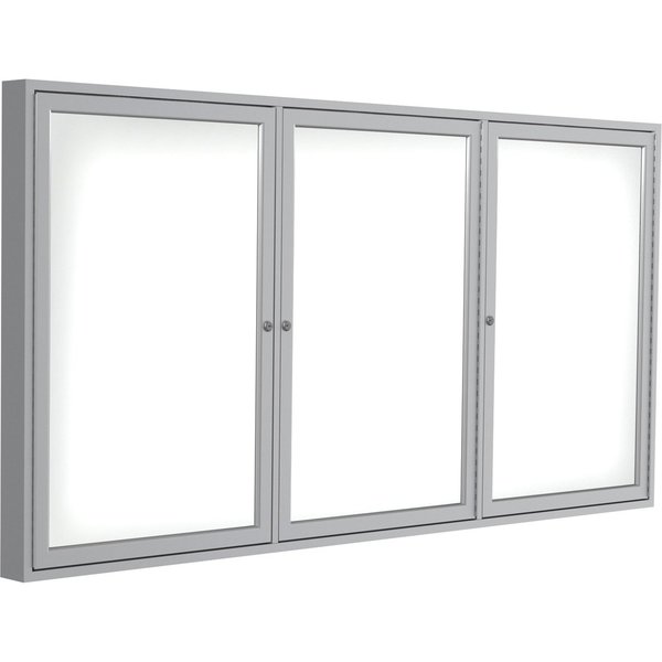 Ghent 3-Door Enclosed Whiteboard 48"x96", Aluminum Frame, Satin PA34896M-M1