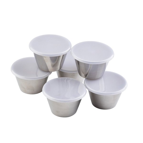 Tablecraft Round SS Ramekins, 5 oz, Clear Lids, PK6 10773