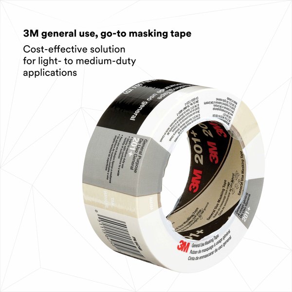 3M 201+ 2 x 60yd General Use Masking Tape - 2 x 60 Yards Roll, Crepe Paper, Natural