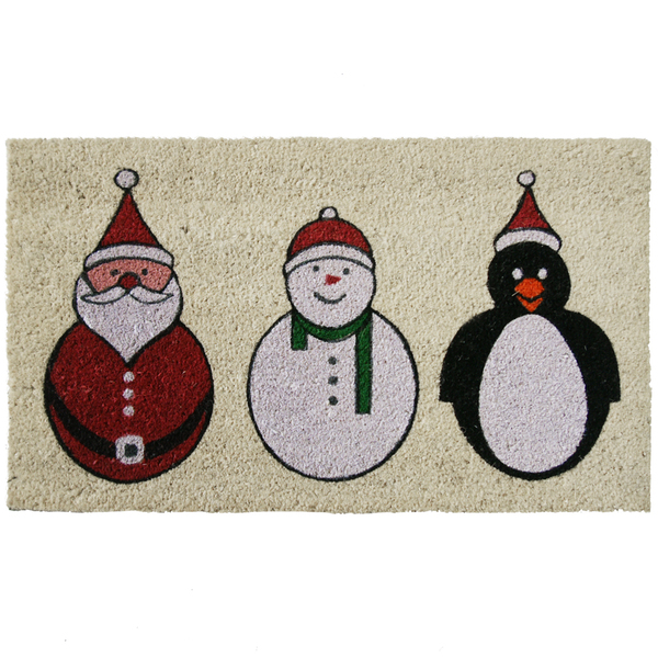 Rubber-Cal Santa, Snowman and a Penguin Holiday Doormats Christmas Mats, 18 x 30-Inch 10-106-050