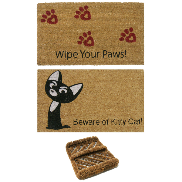 Rubber-Cal "Cat Lovers Doormat Kit" - 2 Kitty Coco Doormats & 1 Boot Scraper 10-108-007