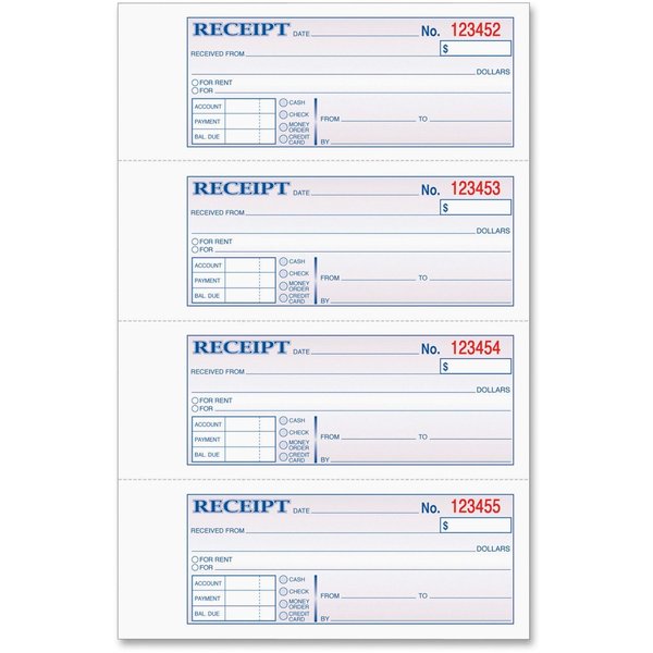 Tops Receipt Book, 3 Part, 4 Per Page 46808