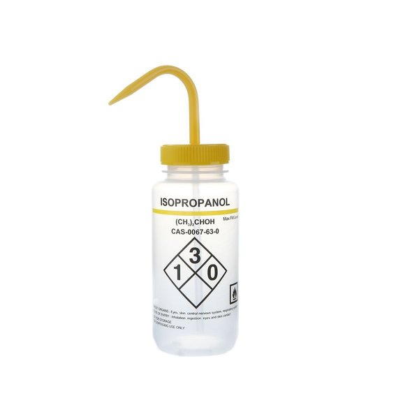 Heathrow Scientific Wash Bottle, Safety Labeled, Clr/Yllw, PK6 HS120252