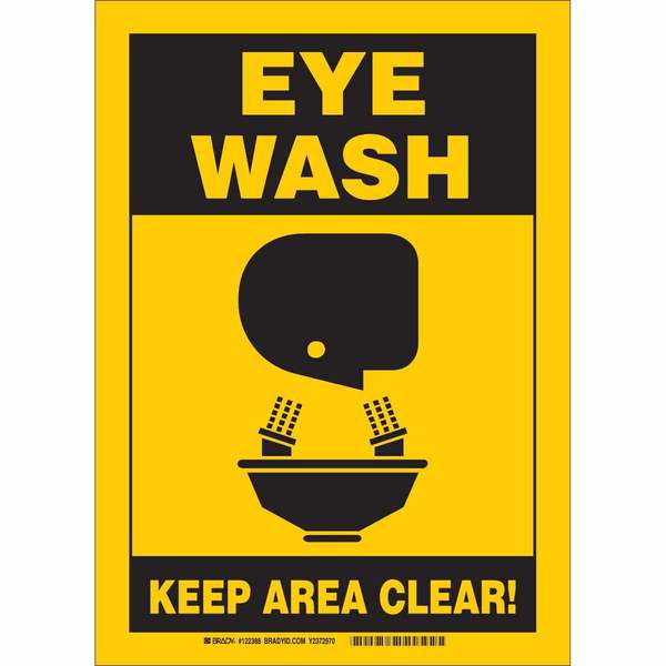 Brady Eye Wash Sign, 10" Height, 14" Width, Plastic, Rectangle, English 122500