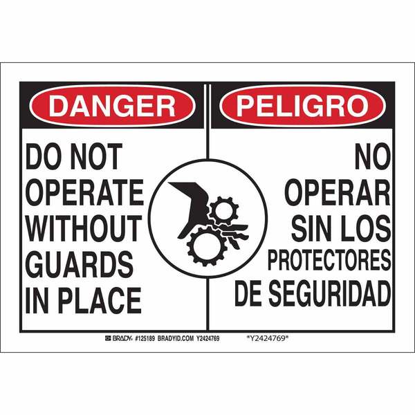 Brady Danger Sign, 10" Height, 14" Width, Aluminum, Rectangle, English, Spanish 125190