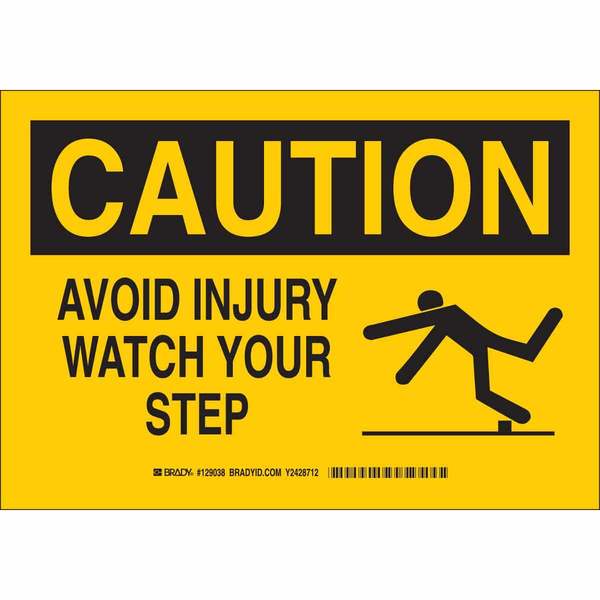 Brady Caution Sign, 10" H, 14" W, Aluminum, Rectangle, English, 129039 129039
