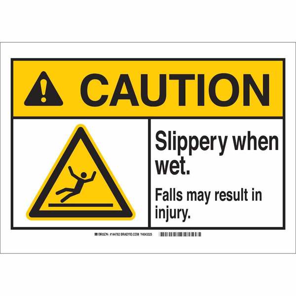 Brady Caution Sign, 10" H, 14" W, Fiberglass, Rectangle, English, 144758 144758