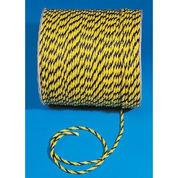 3-Strand Twisted Polypropylene Safety Rope, 1490 lbs Tensile Strength, 1200 ft. Length x 1/4 in. Width, Yellow/Black