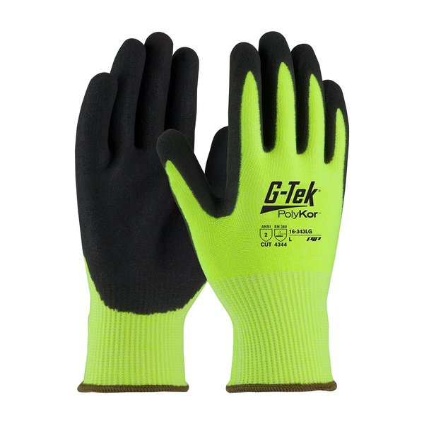 G-Tek Glove, HiVis, PolyKon, Nitril Coat, XL, PK12 16-343LG/XL