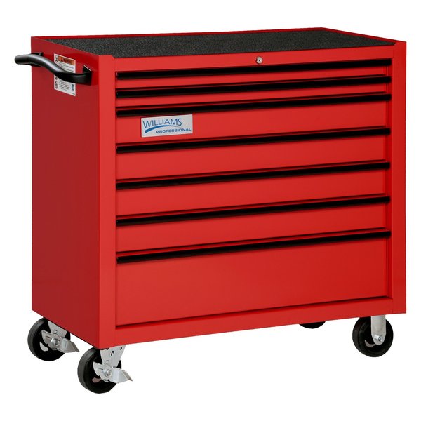 Williams Rolling Cabinet, 7 Drawer, Red, Steel, 40 in W x 20 in D x 38 in H W40RC7