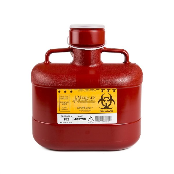 Medegen Medical Products Sharps Container, 6.2 qt., Bottle, Red, PK12 182