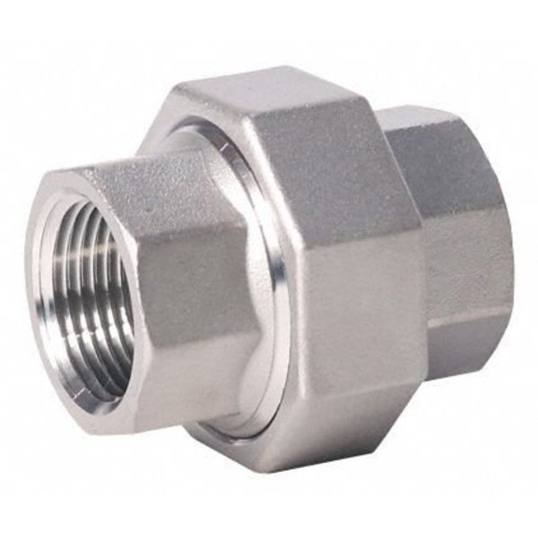 Zoro Select 316 Stainless Steel Union, 1/2 in x 1/2 in Fitting Pipe Size, Female NPT x Female NPT, Class 150 600U111N012