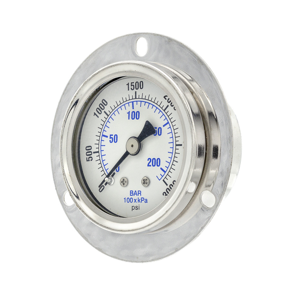 Pic Gauges Gauge, 1.5", 0/3000psi, 1/8"CBM, FrontFlange 204L-158P