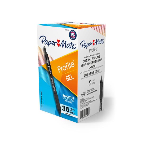 Paper Mate Profile Gel Pen, 0.5mm, Black, PK36 2095452