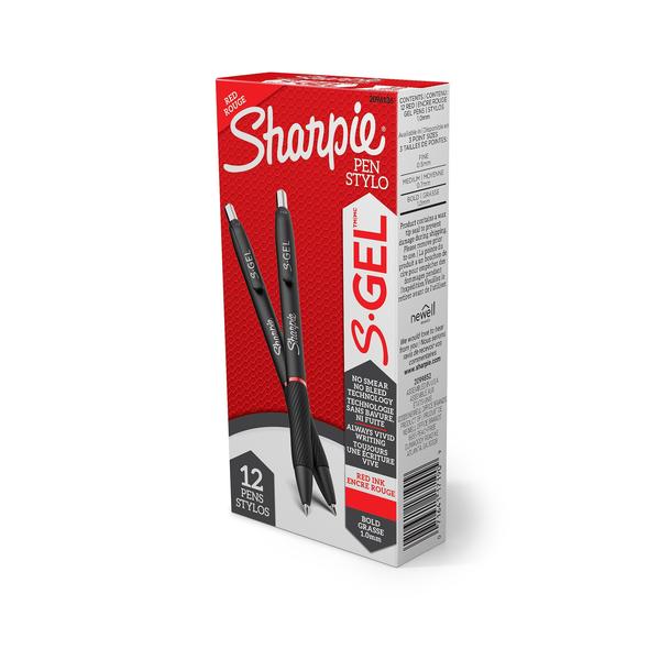 Sharpie S-Gel Pen, Bold 1.0mm, Red, PK12 2096136