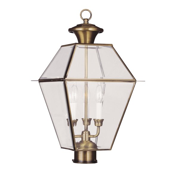 Livex Lighting Westover 3 Light Antique Brass Outdoor Post Top Lantern 2384-01