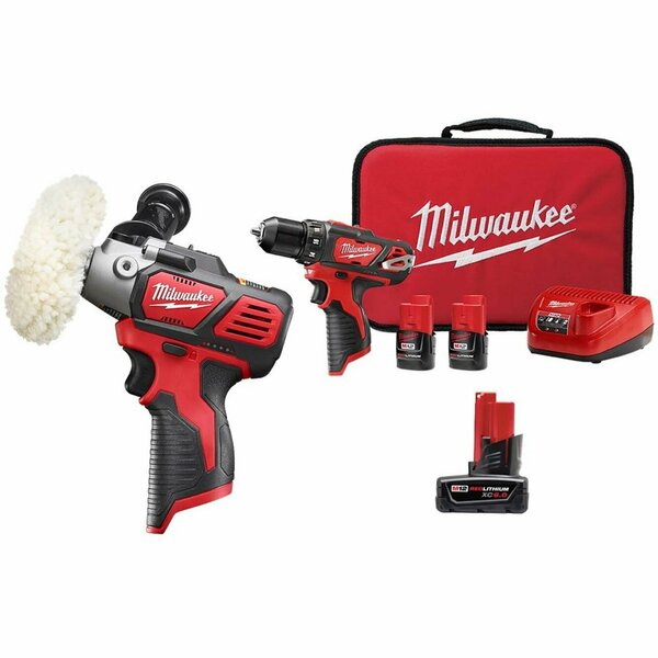 Milwaukee Tool Cordless Polisher, Drill Kit, 6.0 Bat 2438-20, 2407-22, 48-11-2460