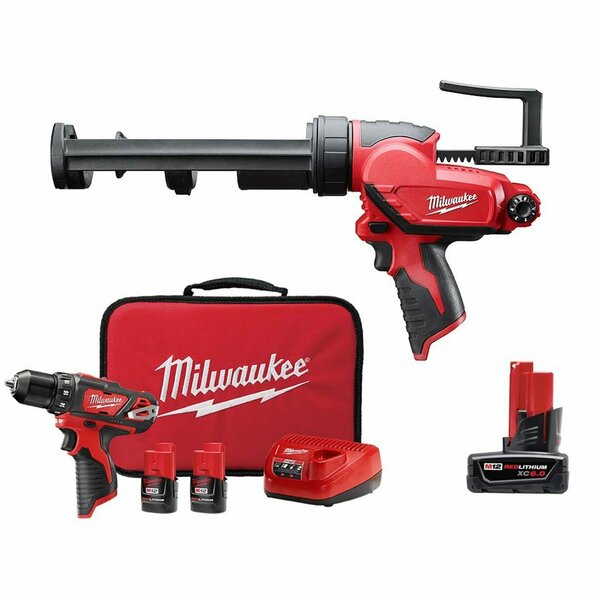 Milwaukee Tool Cordless Caulk Gun, Drill Kit, 6.0 Bat 2441-20, 2407-22, 48-11-2460