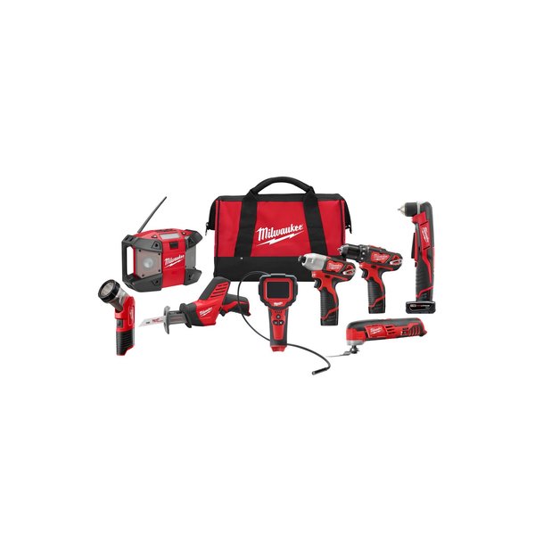 Milwaukee Tool M12™ 12V Cordless 8-Tool Combo Kit - (2 1.5Ah Batteries + Soft Case Bundle) 2495-28