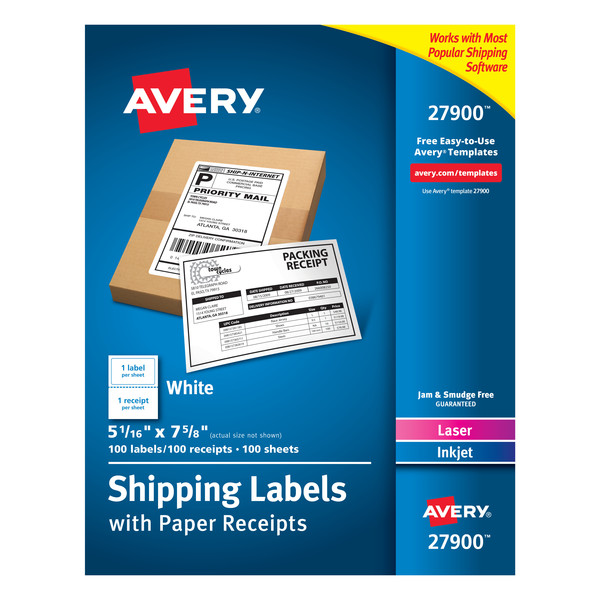 Avery Shipping Labels/Paper Receipt, 5-1, PK100 27900