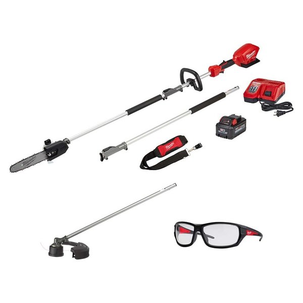 Milwaukee Tool M18 FUEL 10" Pole Saw Kit, EXTRA Trimmer Attachment AND Glasses 2825-21PS, 49-16-2717, 48-73-2020