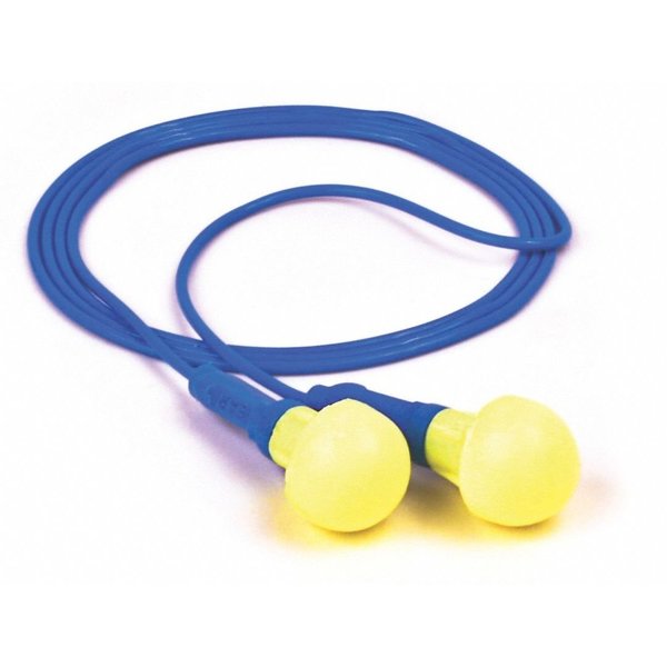 3M E-A-R, Push-Ins Disposable Corded Ear Plugs, Pod Shape, NRR 28 dB, Blue/Yellow, 500 Pairs 318-1005