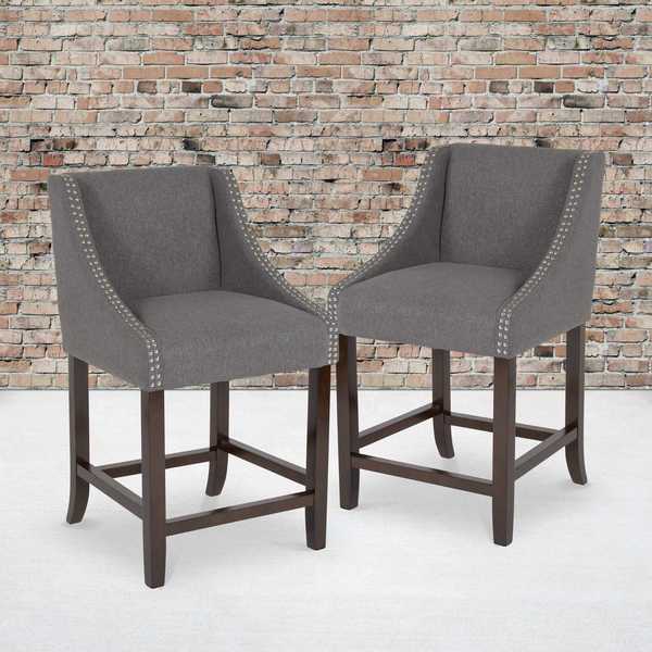 Flash Furniture Gray Fabric/Wood Stool, 24" 2-CH-182020-24-DKGY-F-GG