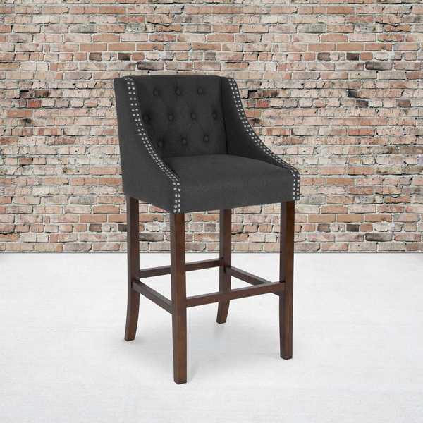 Flash Furniture Charcoal Fabric/Wood Stool, 30" 2-CH-182020-T-30-BK-F-GG