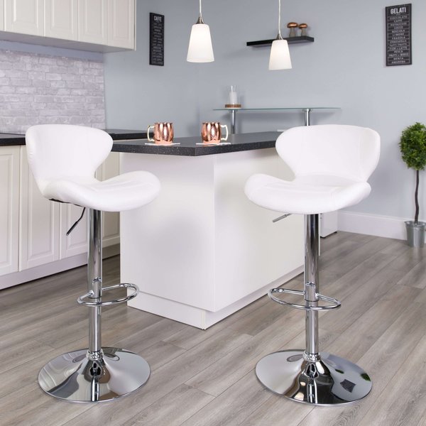 Flash Furniture White Vinyl Barstool 2-CH-321-WH-GG