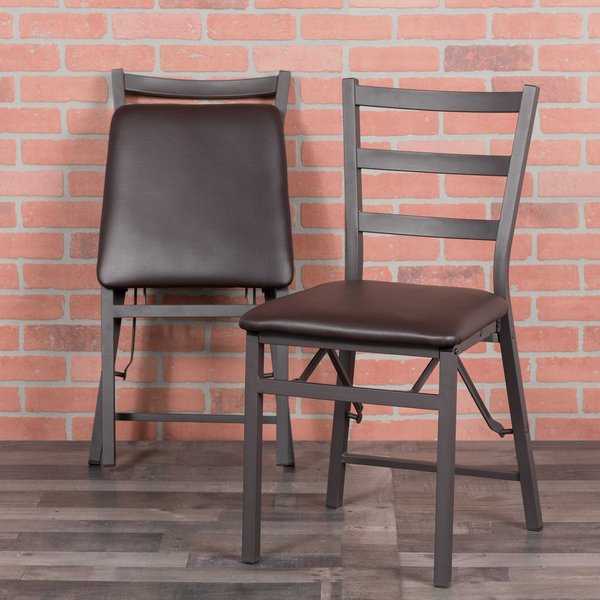 Flash Furniture Brown Ladderback Folding Chair 2-CY-180841-GG