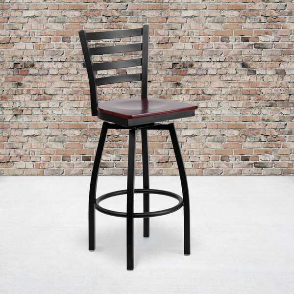 Flash Furniture Black Ladder Stool-Mah Seat 2-XU-6F8B-LADSWVL-MAHW-GG