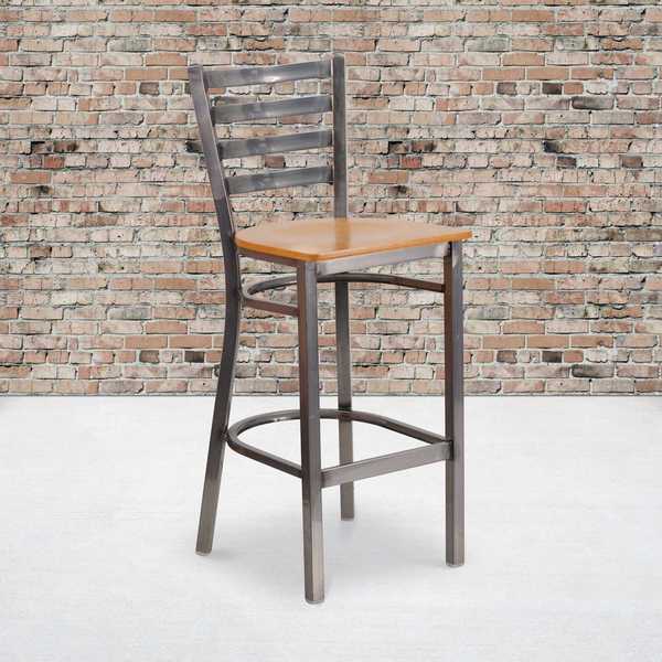 Flash Furniture Clear Ladder Stool-Nat Seat 2-XU-DG697BLAD-CLR-BAR-NATW-GG