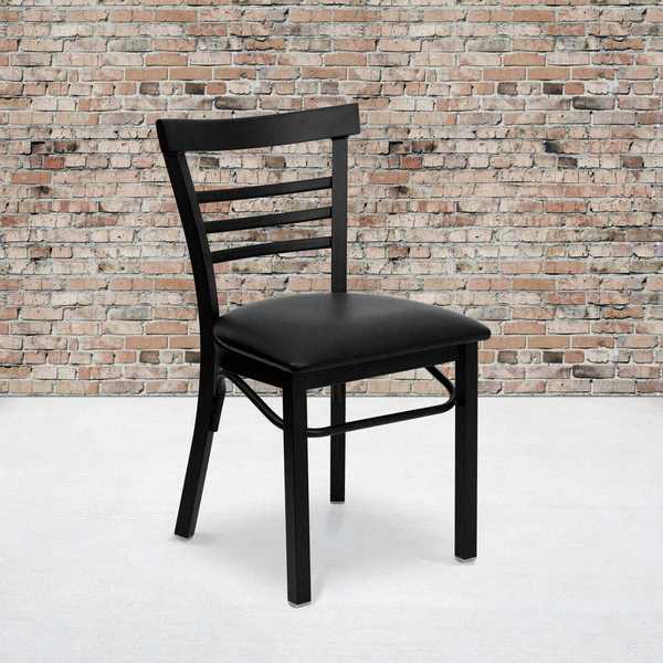 Flash Furniture Black Three-Slat Ladder Back Metal Chair, Black Vinyl Seat, PK2 2-XU-DG6Q6B1LAD-BLKV-GG