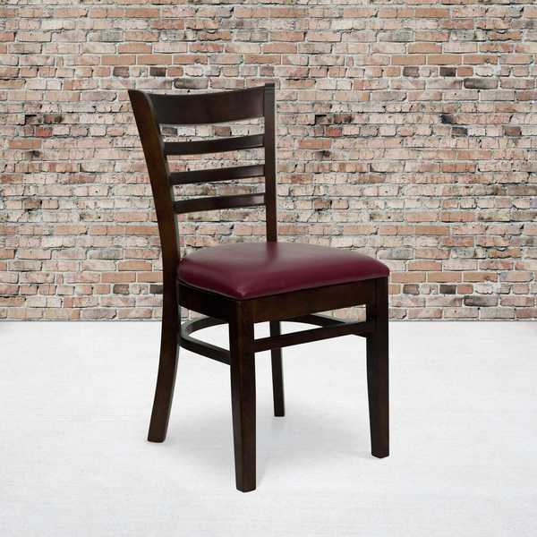 Flash Furniture Walnut Wood Chair-Burg Vinyl 2-XU-DGW0005LAD-WAL-BURV-GG