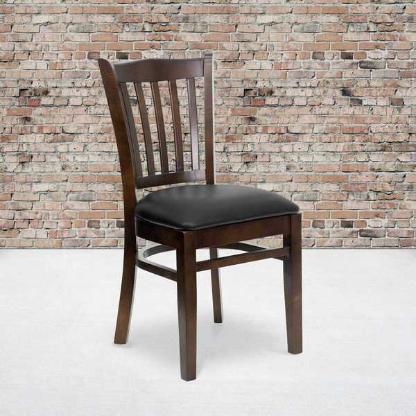 Flash Furniture Walnut Wood Chair-Blk Vinyl 2-XU-DGW0008VRT-WAL-BLKV-GG