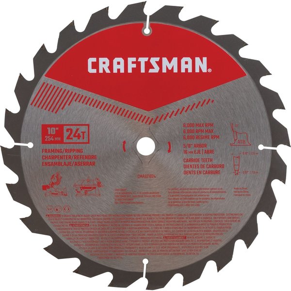 Craftsman Framing/Ripping Saw Blade, 10" 24T CMAS21024