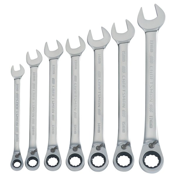 Craftsman Standard Wrenches, 7-pc Metric Reversible Ratchet, Polished Chrome CMMT87023