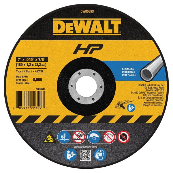 Dewalt High-Performance Stainless Steel Cutting Wheels DW8065S