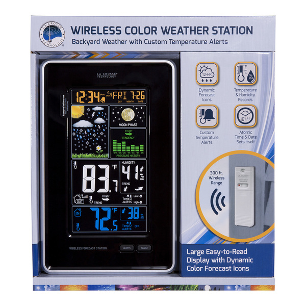 La Crosse Technology 308-1425B-INT Wireless Color Forecast Station - Black  for sale online