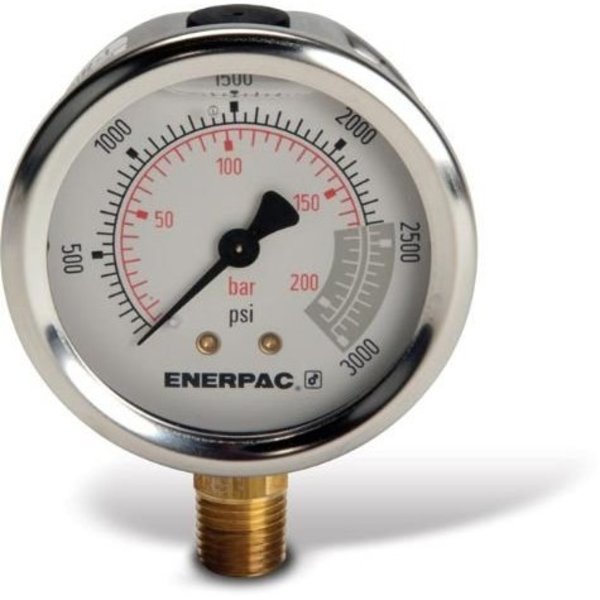 Enerpac G2516SL, Hydraulic Pressure Gauge, 2.5 in. Face, Lower Mount, Glycerine Filled, 3,000 maximum psi G2516SL