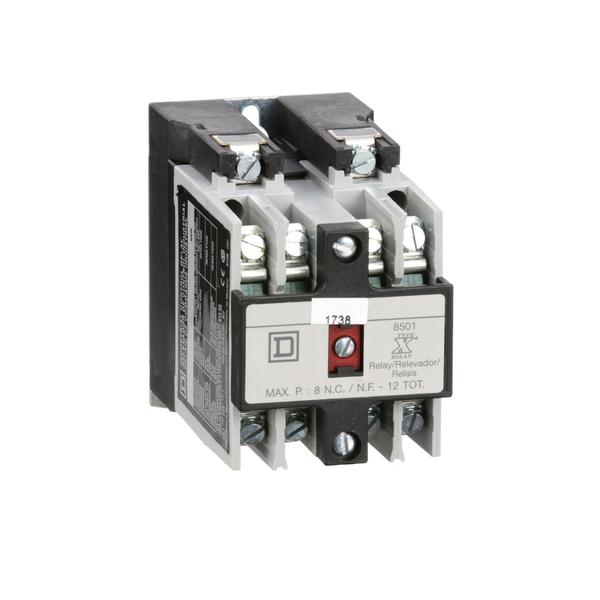 Square D NEMA Control Relay, Type X, machine tool, 10A resistive at 600 VAC, 4 normally open contacts, 110/120 VAC 50/60 Hz coil 8501XO40V02Y414